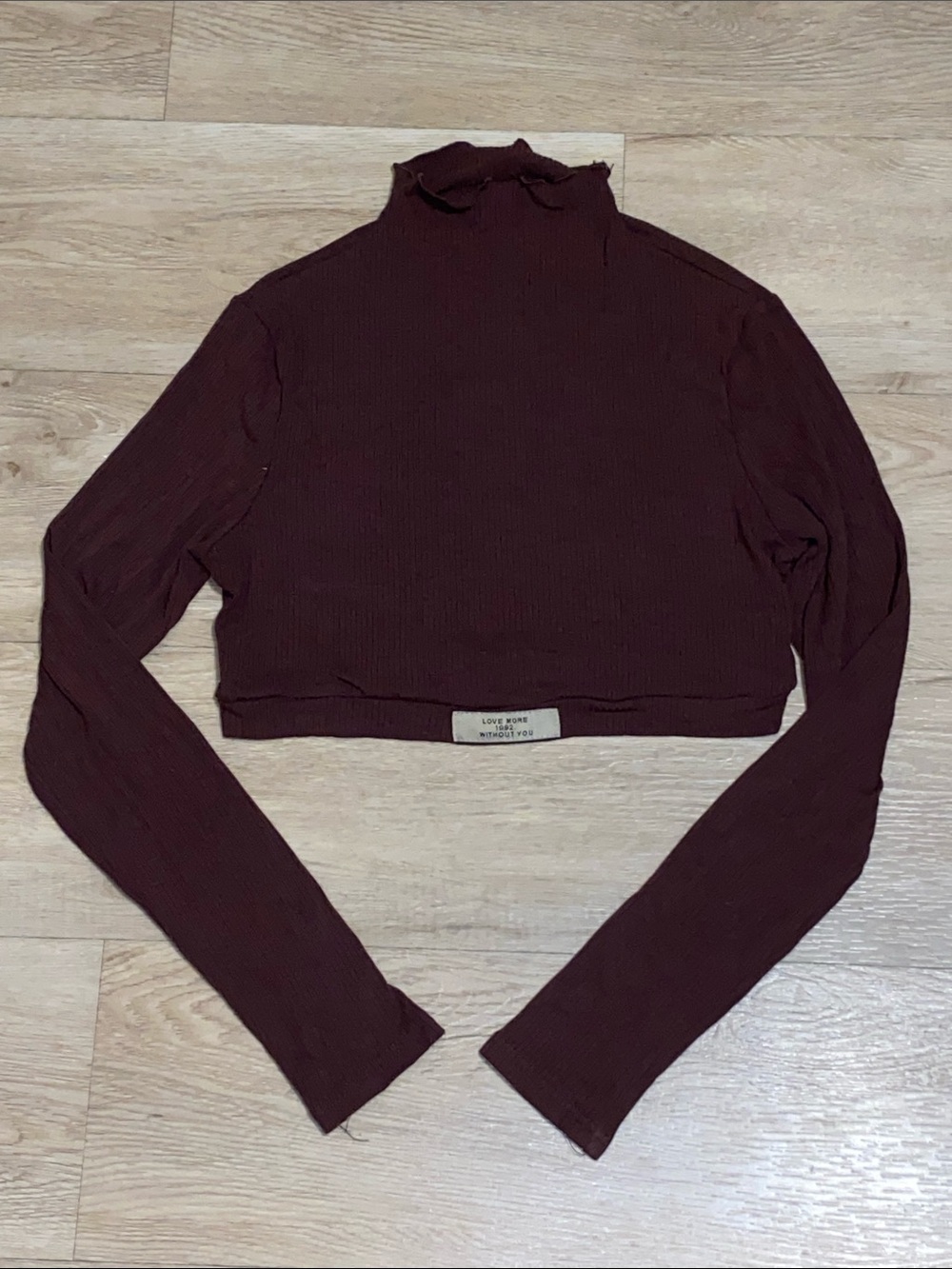 Cropped Turtleneck Long-Sleeve Top in Dark Brown